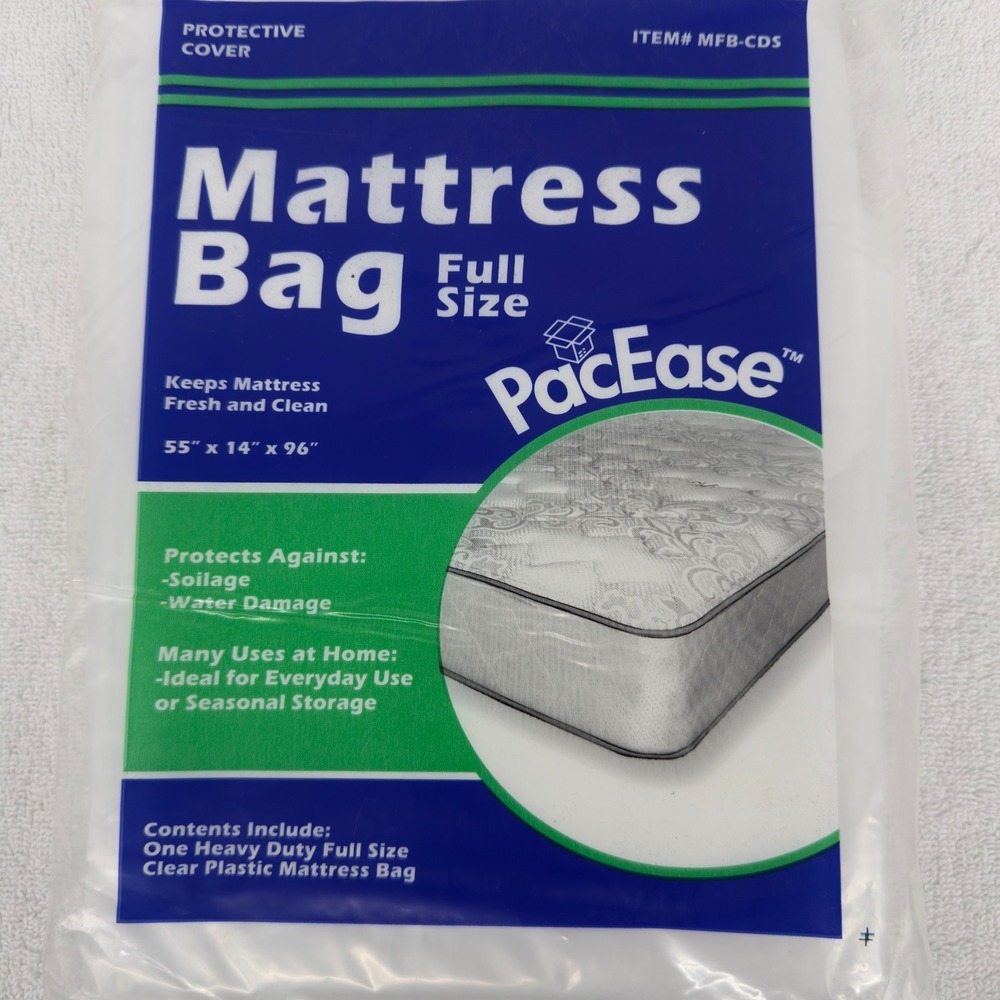 PacEase Full Size Mattress Bag Heavy Duty Clear Plastic Cover MFB-CDS 55x14x96